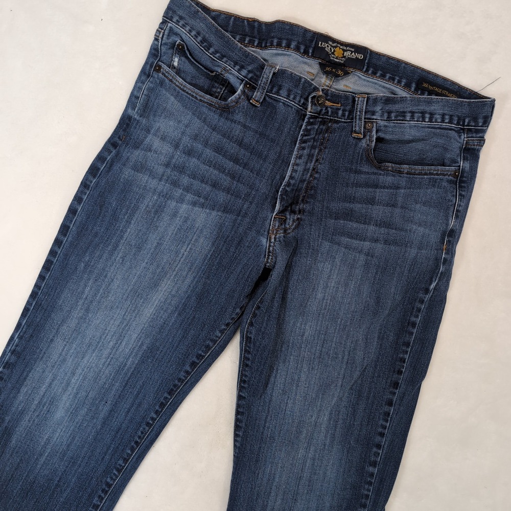 Lucky Brand 361 Vintage Straight Mens 36x30 Blue Medium Wash Stretch Denim Jeans